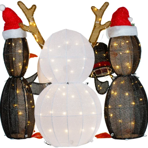 LED Lighted Penguins Building Snowman Outdoor Christmas Decoration - 35" - Set of 3