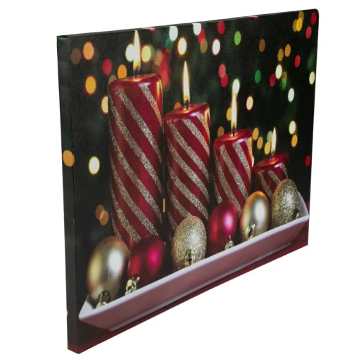 LED Lighted Red and Gold Christmas Candles Display Canvas Wall Art 11.75" x 15.75"