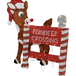 LED Lighted Rudolph Reindeer Crossing Outdoor Christmas Sign - 36