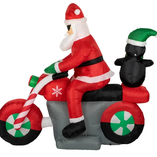LED Lighted Santa and Penguin on Motorcycle Outdoor Christmas Inflatable - 5'