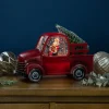 LED Lighted Santa in Red Retro Truck with Christmas Tree Snow Globe - 9"