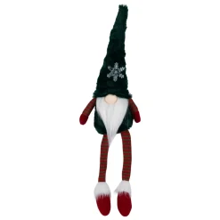 LED Lighted Sitting Gnome with Snowflake Christmas Figure - 13" - Green