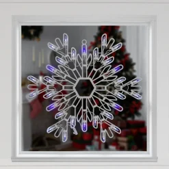 LED Lighted Snowflake Window Silhouette Christmas Decoration - 16" - Pure White and Blue