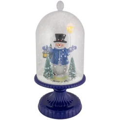 LED Lighted Snowing Musical Snowman in Cloche Christmas Decoration - 13.5" - Blue