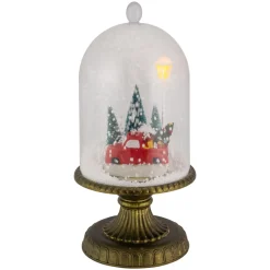 LED Lighted Snowing Musical Retro Truck Under Cloche Christmas Decoration - 13.5"