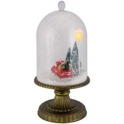 LED Lighted Snowing Musical Retro Truck Under Cloche Christmas Decoration - 13.5"