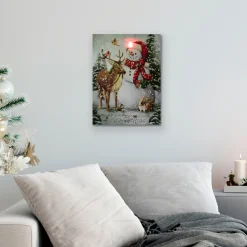LED Lighted Snowman and Reindeer Christmas Canvas Wall Art 15.75" x 11.75"