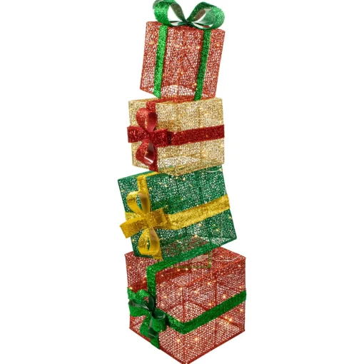 LED Lighted Stacked Christmas Gifts Outdoor Decoration - 53" - Warm White