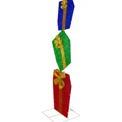 LED Lighted Stacked Tinsel Gift Boxes Outdoor Christmas Decoration - 48