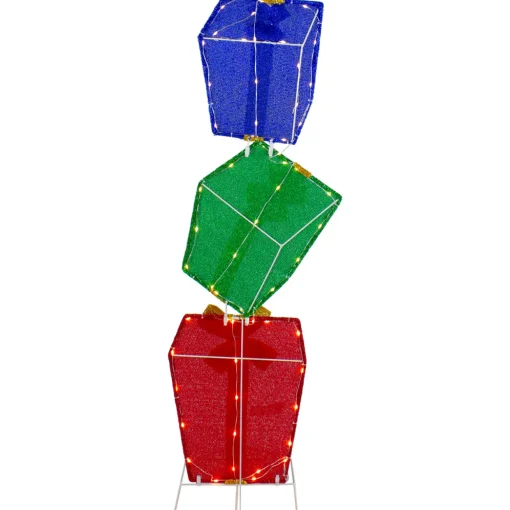 LED Lighted Stacked Tinsel Gift Boxes Outdoor Christmas Decoration - 48" - Warm White