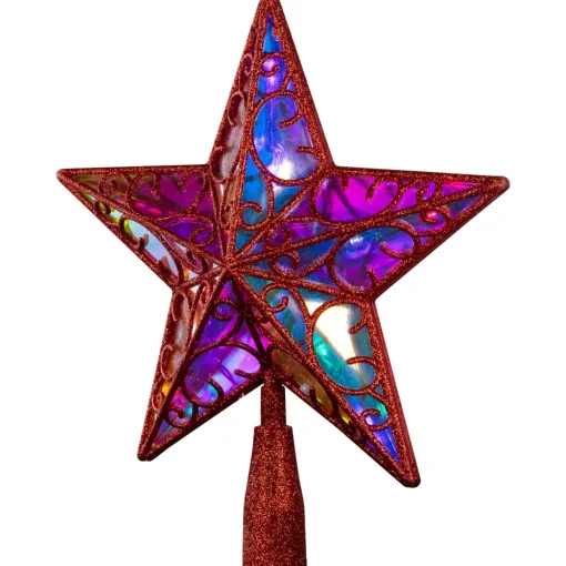 LED Lighted Star Glittered Christmas Tree Topper - 11" - Red - Multicolor Lights
