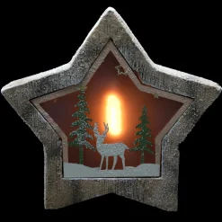 LED Lighted Star with Reindeer in the Woods Scene Christmas Decoration - 13.25"