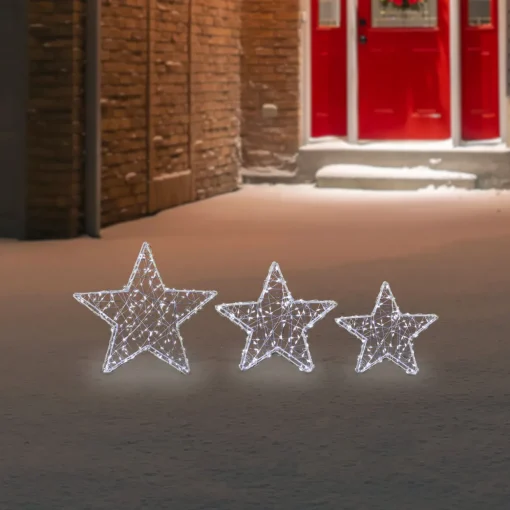 LED Lighted Stars Christmas Outdoor Decorations - 13.75" - White -Set of 3