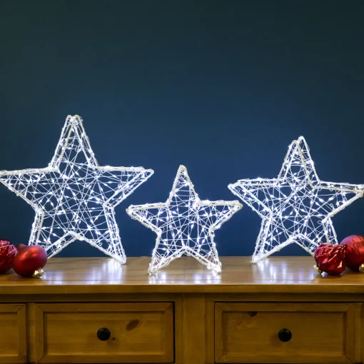 LED Lighted Stars Christmas Outdoor Decorations - 13.75" - White -Set of 3
