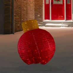 LED Lighted Twinkling Tinsel Onion Ornament Outdoor Commercial Christmas Decoration - 38" - Red