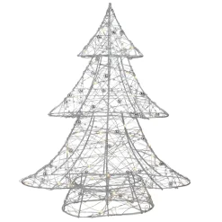 LED Lighted Wire and Bead Christmas Tree - 15.25" - Silver - Warm White Lights
