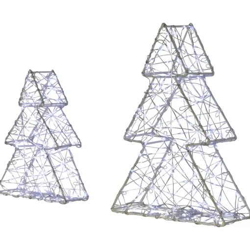 LED Lighted Wire Christmas Tree Decorations - 14" - White - Set of 2