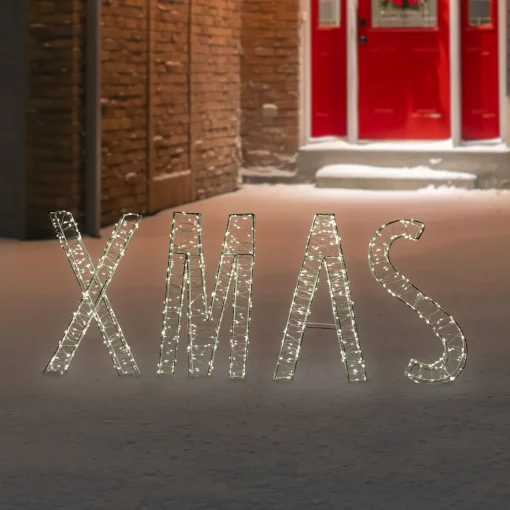 LED Lighted Wire XMAS Outdoor Christmas Sign Decoration - 15.5" - Warm White Lights