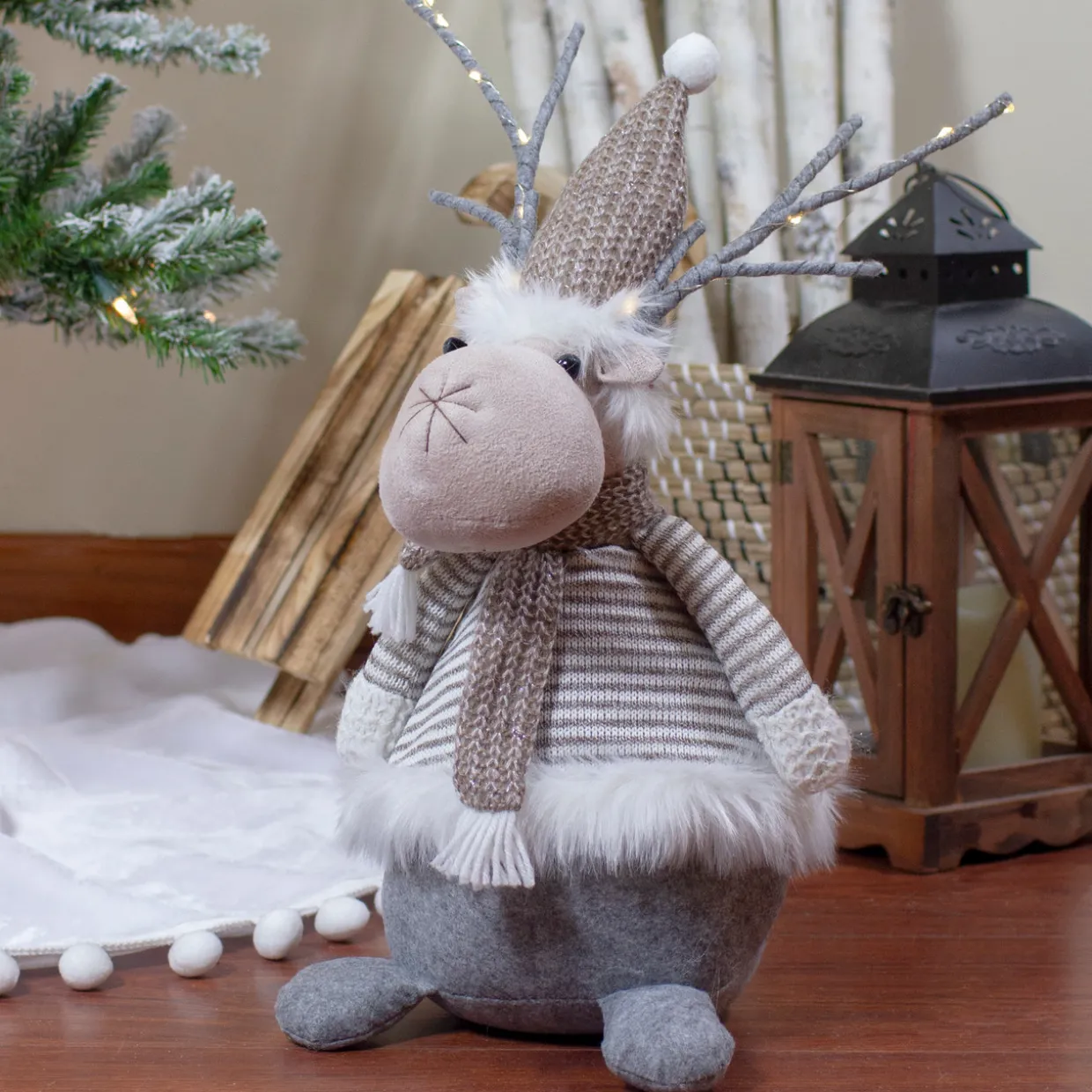 LED Lighted Wrapped Antlers Knitted Reindeer Christmas Figure - 18"