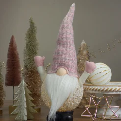 LED Rattan Gnome Christmas Figure - 19" - Warm White Lights - Pink and White