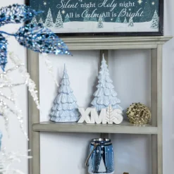 Lettered "XMAS" Tree Ceramic Christmas Sign - 8" - White and Gold