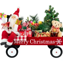 Lighted and Musical Santa Claus Merry Christmas Wagon Decoration - 20"