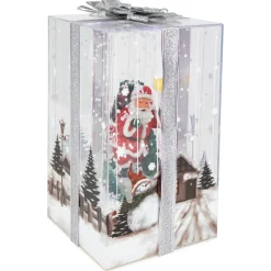 Lighted and Musical Santa Snowing Gift Box with Ribbon Christmas Decoration - 12"