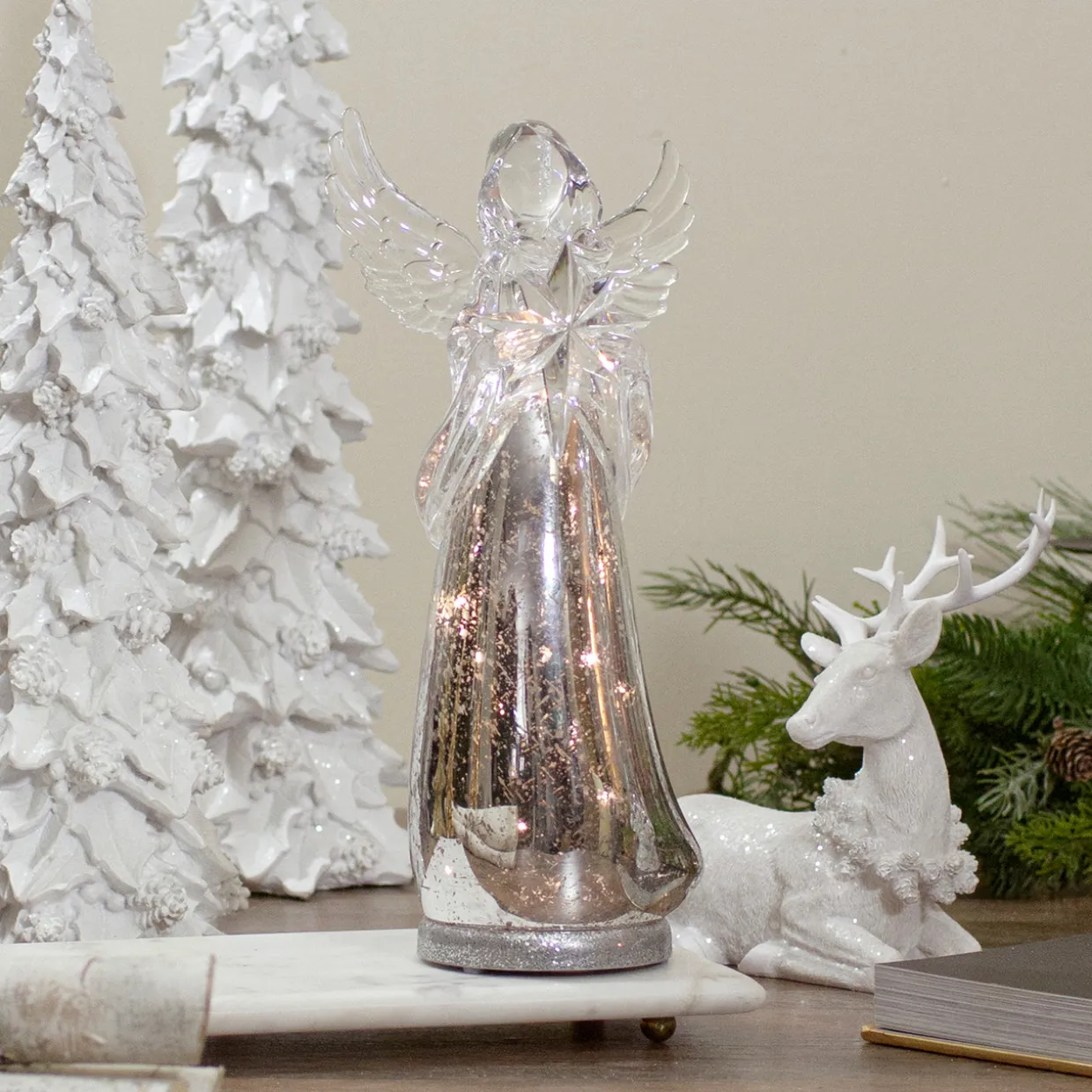 Lighted Angel Holding a Star Christmas Figurine - 13”