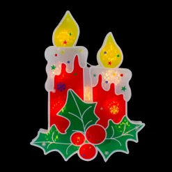 Lighted Berry Candle Christmas Window Silhouette - 12" - Clear Lights