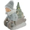 Lighted Boy on a Sled with Tree Christmas Decoration - 15" - Warm White Lights