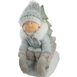 Lighted Boy on a Sled with Tree Christmas Decoration - 15