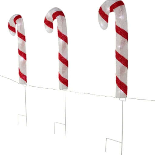 Lighted Candy Cane Christmas Pathway Lawn Stakes - 20" - Set of 3