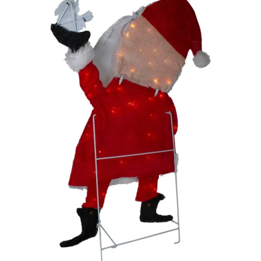 Lighted Chenille Santa with Bird Outdoor Christmas Decoration - 32" - White Lights