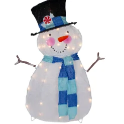 Lighted Chenille Snowman Outdoor Christmas Decoration - 32" - White Lights