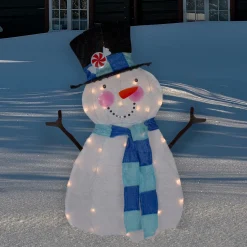 Lighted Chenille Snowman Outdoor Christmas Decoration - 32" - White Lights