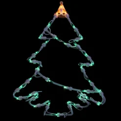 Lighted Christmas Tree Window Silhouette Decoration - 15" - Green and Yellow Lights