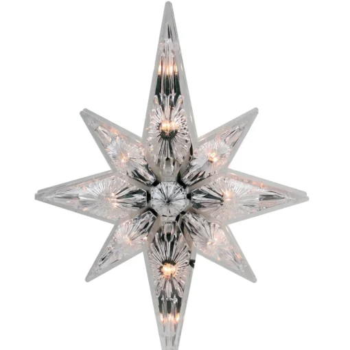 Lighted Faceted Star of Bethlehem Christmas Tree Topper- 13.5" - Clear Lights