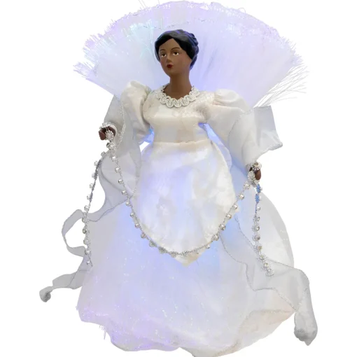 Lighted Fiber Optic African American Angel Christmas Tree Topper - 12" - Silver
