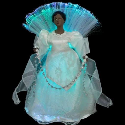 Lighted Fiber Optic African American Angel Christmas Tree Topper - 12" - Silver