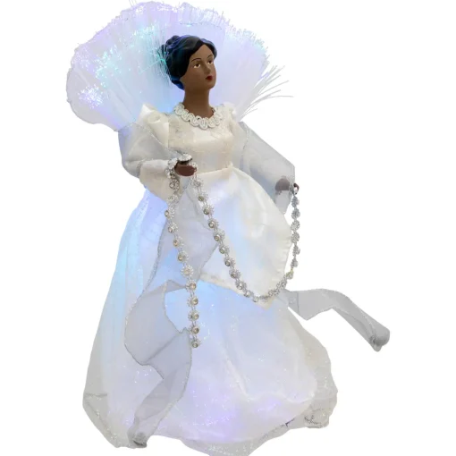 Lighted Fiber Optic African American Angel Christmas Tree Topper - 12" - Silver