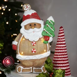 Lighted Gingerbread Santa with Frosted Tree Christmas Figure - 16"