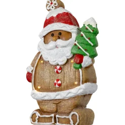 Lighted Gingerbread Santa with Frosted Tree Christmas Figure - 16