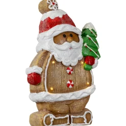 Lighted Gingerbread Santa with Frosted Tree Christmas Figure - 16