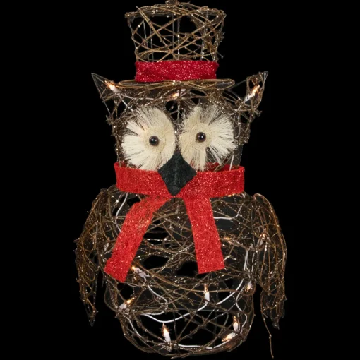 Lighted Glitter Rattan Owl Outdoor Christmas Decoration - 21" - Clear Lights