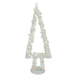 Lighted Glitter String and Cotton Ball Christmas Tree Decoration - 34"