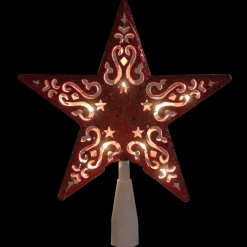 Lighted Glittered 5 Point Cut-Out Star Christmas Tree Topper - 9.75" -Red - Clear Lights