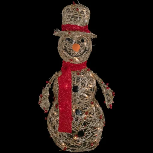 Lighted Glittered Snowman and Berries Outdoor Christmas Decoration - 28"