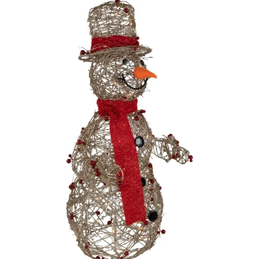 Lighted Glittered Snowman and Berries Outdoor Christmas Decoration - 28"