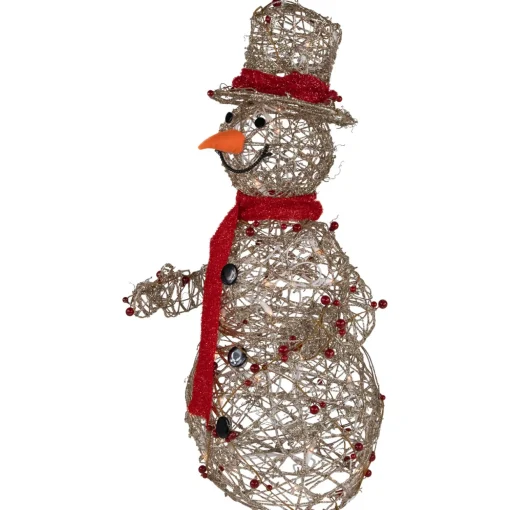 Lighted Glittered Snowman and Berries Outdoor Christmas Decoration - 28"