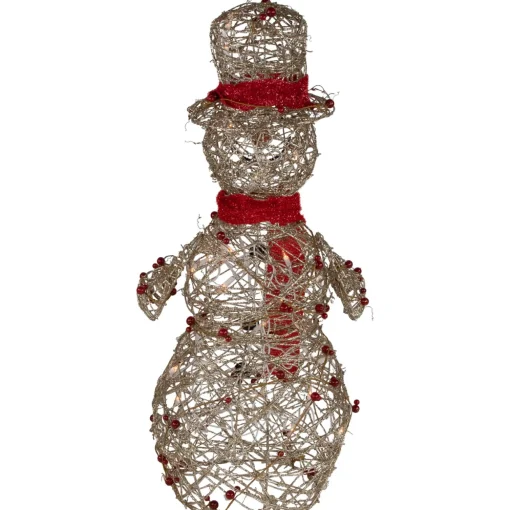 Lighted Glittered Snowman and Berries Outdoor Christmas Decoration - 28"